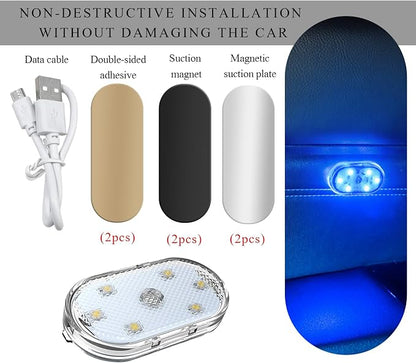 Wevdn 2 PCS Car LED Lights Interior Wireless, Magnetic Car Ambient Lighting with 6 Bright LED Lamp Beads, Portable USB Rechargeable Vehicle Interior Led Night Light for Car (Blue) - Image 3