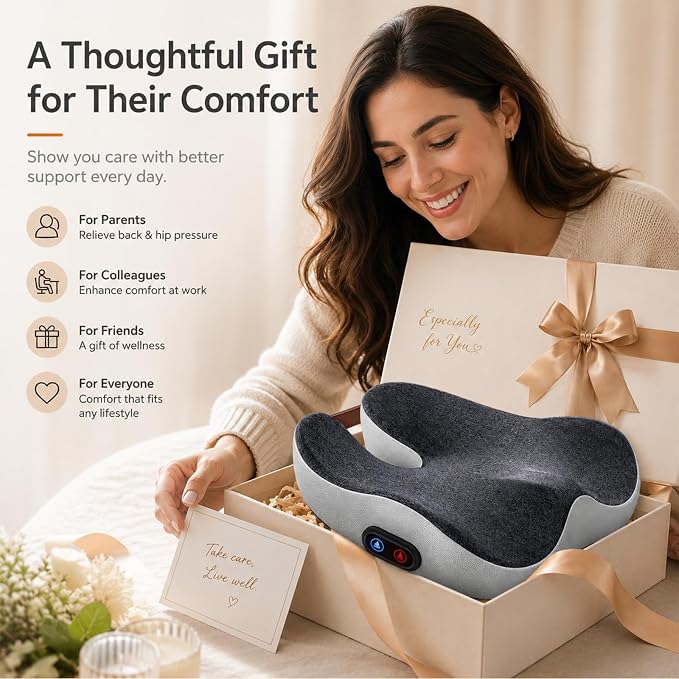 2-in-1 Rechargeable Heated Seat Cushion with Vibration Massager | Cordless Office Chair Cushion with 3 Heat Levels & 3 Vibration Modes, Ergonomic Tailbone Support for Desk Chair, Car, Home - Image 9