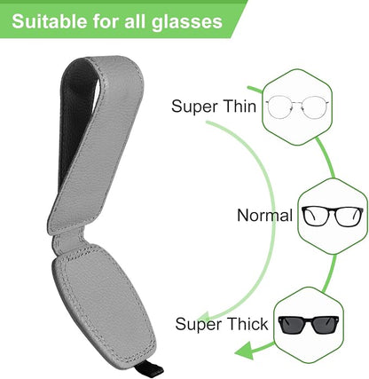 2 Pack Magnetic Leather Sunglasses Holder for Car，Car Visor Accessories and Ticket Card Clip，Fit Different Size Eyeglasses (Grey) - Image 5