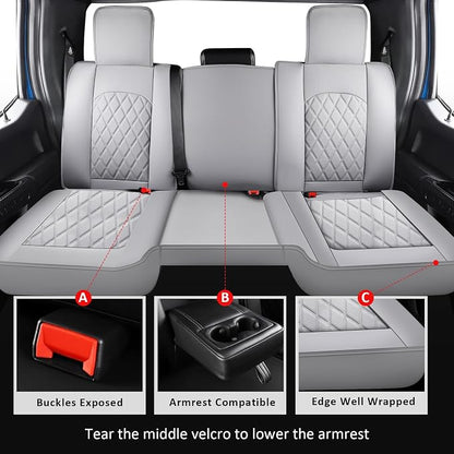 Seat Covers Full Set Gray for 2009-2026 Dodge Ram 1500/2500/3500 | Leather Ram Seat Cover,Waterproof Truck Seat Covers,Gray Seat Cover,Heavy Duty Seat Cushion With Split Curved Bench 40/60 - Image 3