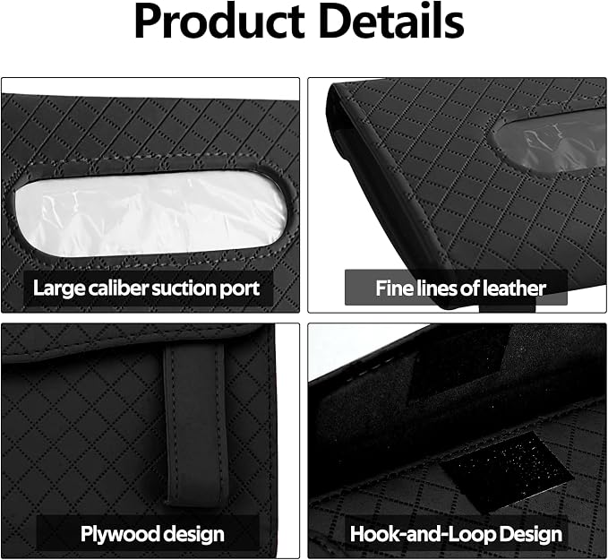wuyaoyao Car Tissue Holder, Leather Sun Visor Napkin Case, Plaid-Black | Hook-and-Loop Design, Car Tissue Dispenser, Clip-on Mask Holder for Sunvisor, Easy to Use, Fits SUVs, Sedans, Trucks - Image 5