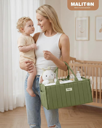 Maliton Baby Diaper Caddy Organizer for Changing Table, Green | Portable Car Diaper Organizer Caddy with 2 Side Pockets - Versatile Storage Basket for Wipes and Baby Essentials - Image 6