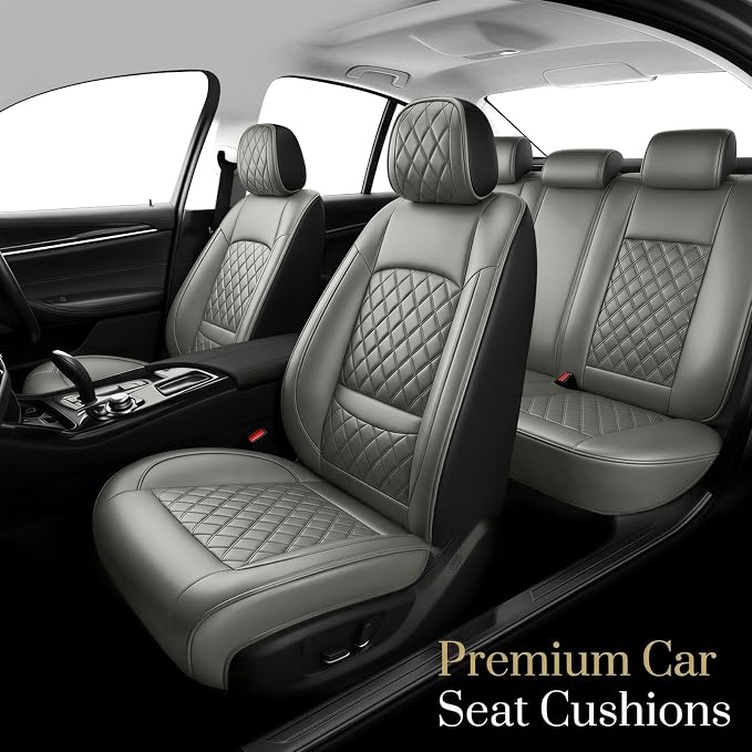 Fit for 4Runner Car Seat Covers Compatible with Toyota 4Runner 2003-2026(Only for 5 Seats Version) - Waterproof Leather Seat Cushions Protector, Only 2 Front seat Covers (Gray) - Image 2