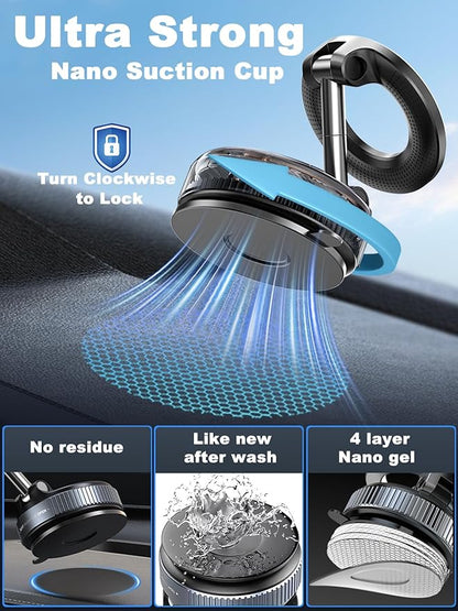snanlen Upgraded 360° Nano Gel Vacuum Magnetic Phone Holder, Car Phone Holder for Magsafe[108+LBS Strongest Suction & 3000gf Strongest Magnetic], Suction Cup Phone Mount for Car/for iPhone 17 Pro Max - Image 5