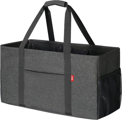 LHZK Standing Extra Large Utility Tote Bag with Metal Wire Frame and the Sides Rinforced, Extra Large Tote Bag with Handle, Reusable Grocery Bags Foldable, Beach Bag, Car Tote (Grey) | Metal Wire Frame by LHZK