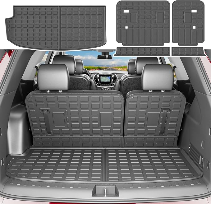 xipoqix 7&8 Seats Cargo Mat Compatible with 2018-2024 Chevy Traverse | Backrest Mat TPE Cargo Liner Trunk Liner Replacement for 2018-2024 Chevy Traverse Accessories (Trunk Mat+Backrest Mats) by xipoqix
