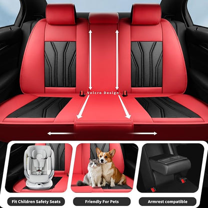Fit Rogue Car Seat Covers Compatible with Nissan Rogue 2014-2026 - Premium Leather Waterproof Breathable，All-Weather Seat Cushion Protecto & Airbag Compatible （2 Front Seat, Red & Black - Image 3