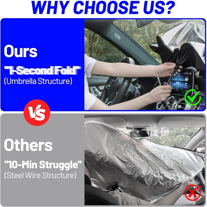 Windshield Sun Shade Umbrella for BMW x5 2014-2026 Front Window Shield | Foldable Sunshade with 360° Rotating Shaft, Custom Fit Car Shades for x5 Accessories with UV & Heat Protection - Image 2