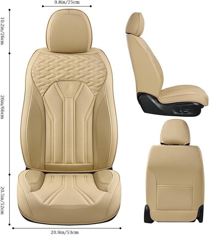 Seat Covers for Cars, Waterproof Seat Covers, Leather Car Seat Covers 2 Pack, Universal Seat Cushion Protector for Most Cars Trucks SUV-Beige - Image 2