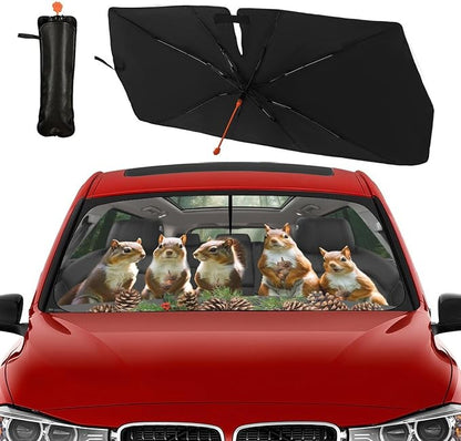 Funny Animal Squirrel Car Windshield Sun Shade Umbrella Bendable Handle Foldable Squirrel Sunshade for Car Windshield Block UV Rays Keep Vehicle Cool for Most Sedans SUV Trucks Cars 57"x30" - Image 3