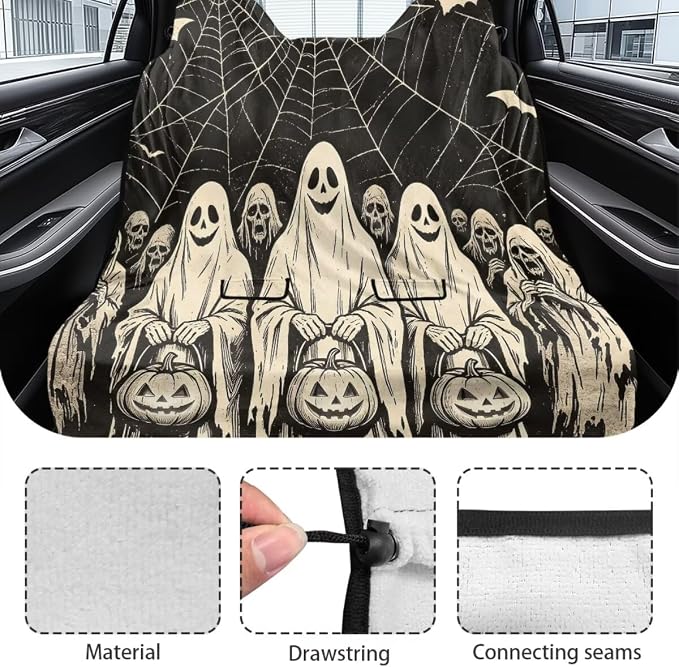 Ghost Pumpkin Spider Web Bat Print Back Seat Towel Seat Cover for Cars Halloween Decor Universal Fit for Cars SUVs Vans Trucks, Rear Seats for Gym Workouts, Dogs and Outdoor Activities - Image 6
