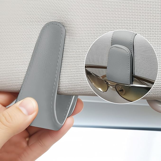 EldHus Sunglass Holder for Car Visor - 2 Pack Magnetic Car Glasses Holder Clip, Leather Eyeglass Holder for Car, Universal Sunglasses Clip for Car Visor, Gray - Image 5