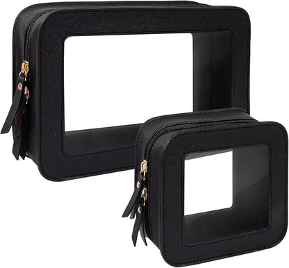 KOTORA Clear Makeup Bag Set for Women Portable Clear Make up Bag Cute Waterproof Travel Cosmetic Bag Toiletry Bag for Car Essentials Bag (Black) by KOTORARetroleatherGoods