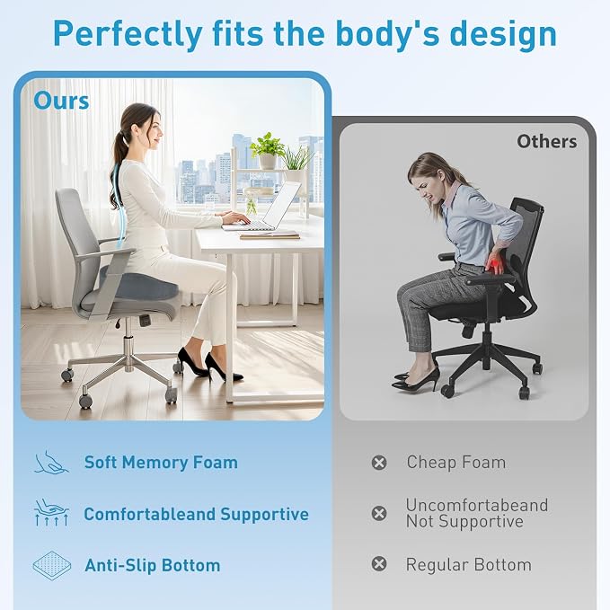 BlissTrends Extra Thick Seat Cushion for Office Chair & Car Seat, LightGrey | XX-Large Tailbone & Sciatica Relief, Ergonomic Support, High-Density Memory Foam, Comfort for Extended Sitting - Image 7