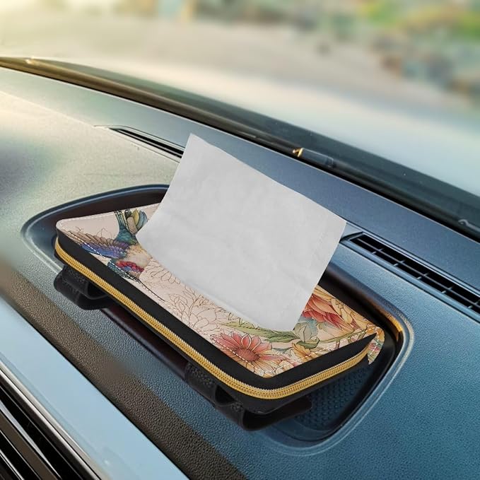 Biyejit 2 Pack Car Tissue Holder, Hummingbirds Flowers Sun Visor Napkin Holder, PU Leather Backseat Tissue case Holder for Vehicle - Image 5