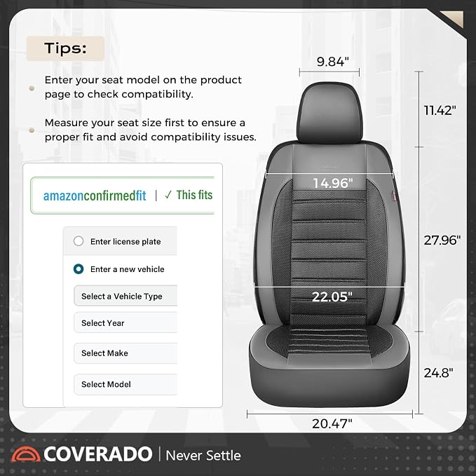 Coverado Car Seat Covers Full Set, Luxury Leather Car Seat Protector, Automotive Front and Rear Mesh Seat Covers, Full Set 5 Seats, Black Gray Seat Cushion for SUV Sedan Truck - Image 8