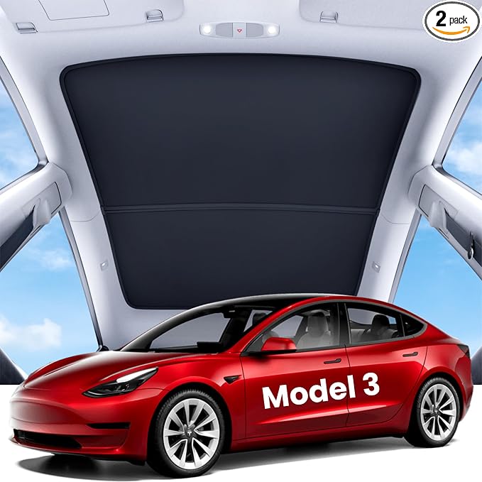 REEVAA Tesla Model 3 (2026-2020) Sunshade Roof Accessories, Black | OEM Fit; Full Blackout & Heat-Blocking; Protect Interior & Reduce A/C Workload; Unobstructed Rearview Mirror Visibility by REEVAA