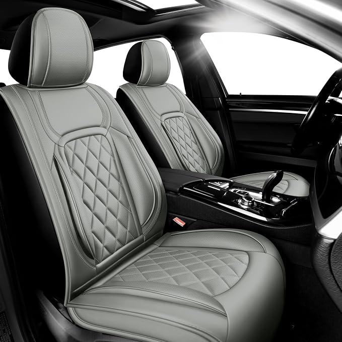 Fit Land Cruiser Premium Leather Car Seat Covers for Toyota Land Cruiser 2000-2025 2026 - Waterproof，Breathable，All-Weather Seat Cushion Protecto & Airbag Compatible, 2 Front Seat Gray by Unknown