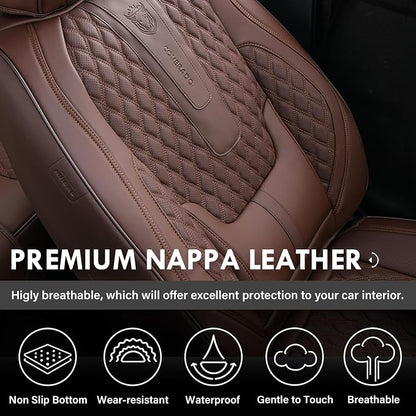 Coverado Front Seat Covers, Car Seat Covers Front Seats, Nappa Leather Seat Covers for Cars, Waterproof Seat Covers with Lumbar Support Universal Fit for Most Cars SUV Trucks (Front, Coffee) - Image 4