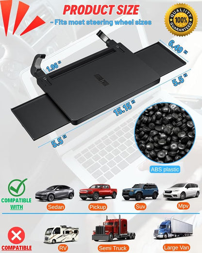Steering Wheel Laptop Tray for Car, Adjustable Workstation Desk | Fits Most Steering Wheels with Cover, Dual Slide-out Trays Expand Workspace, Stable Laptop Surface, Sturdy for Meals & Work - Image 9