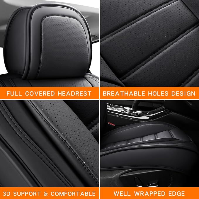 MINGBRON Seat Covers, Car Seat Covers Front Seats, Car Seat Cover, Car Seat Protector Waterproof, Car Seat Cushion Nappa Leather, Black Seat Covers Carseat Cover Universal Fit for Most Cars - Image 6