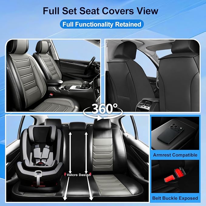 Fit Patriot Seat Covers Custom Fit for Jeep Patriot 2007-2017, Front Pair | Premium Leather Full Coverage Protectors, Waterproof, Breathable, Scratch Resistant, Easy Wipe, Airbag Compatible, Black+Gray - Image 2