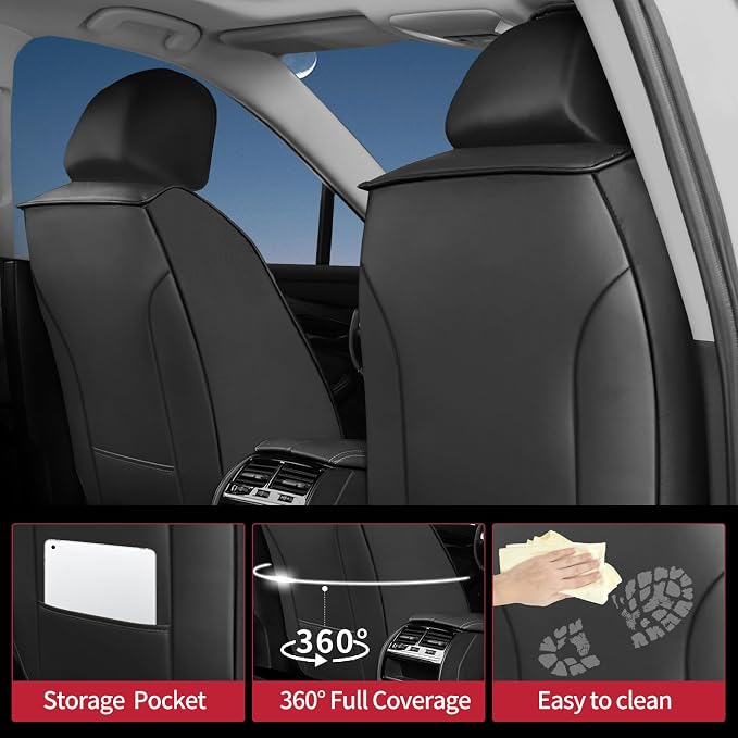 Fit Frontier Car Seat Covers for Nissan Frontier 2009-2026 - Upgraded Premium Waterproof & Breathable Leather, Airbag Compatible, All-Weather Seat Cushion Protector (2 Front/Black+Red) - Image 2