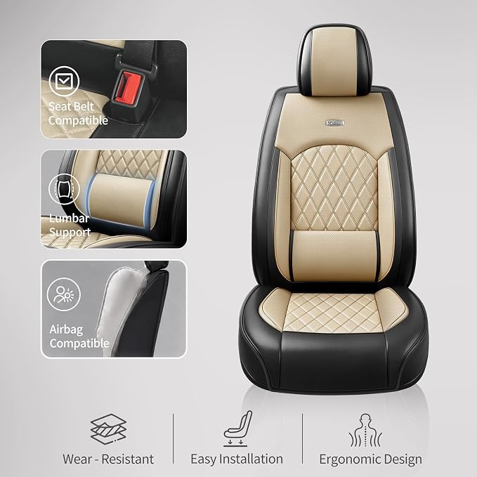 for Subaru Crosstrek 2016-2026 Car Seat Covers, Full Set, Beige | Luxury Full Coverage Leather Seat Protectors, Waterproof Breathable, Non-Slip, Easy to Install, Airbag Compatible, All-Season - Image 6