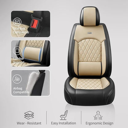 for Subaru Legacy 2008-2026 Car Seat Covers, Full Set, Beige | Luxury Full Coverage Leather Seat Protectors, Waterproof Breathable, Non-Slip, Easy to Install, Airbag Compatible, All-Season - Image 6