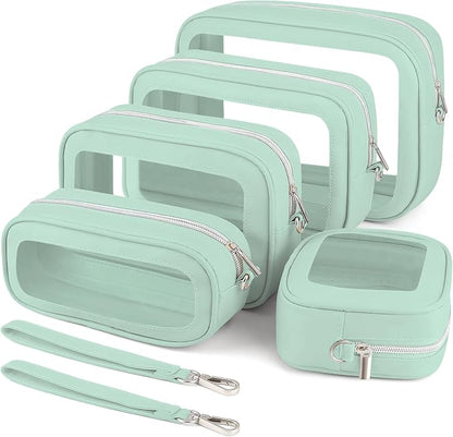 5PCS Clear Makeup Bags with Handles, TSA Approved Toiletry Bags, Diaper Bag Organizer Pouch, TPU Car Storage Organizer with Zippers, Waterproof Travel Organizer Bag for Women by Unknown