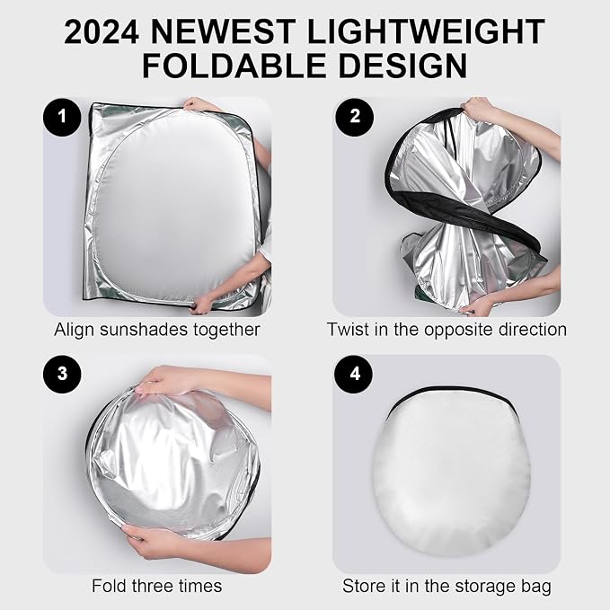 Car Windshield Sun Shade UV Reflector Foldable Front Window SUV | Blocks 98% UV Rays,Keep Interior Cool,Universal Fits Hatchback,Truck,MPV,Storage bag,57"L x 31.5"W,Car Summer Accessories - Image 6