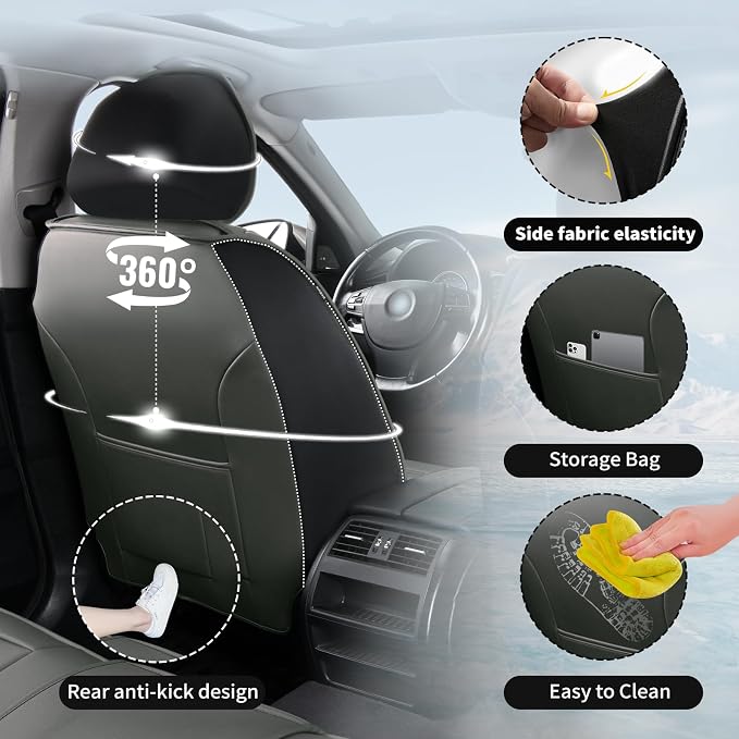 Fit Highlander Premium Leather Car Seat Covers for Toyota Highlander 2007-2025 2026 - Waterproof，Breathable，All-Weather Seat Cushion Protecto & Airbag Compatible, 2 Front Seat Gray - Image 4