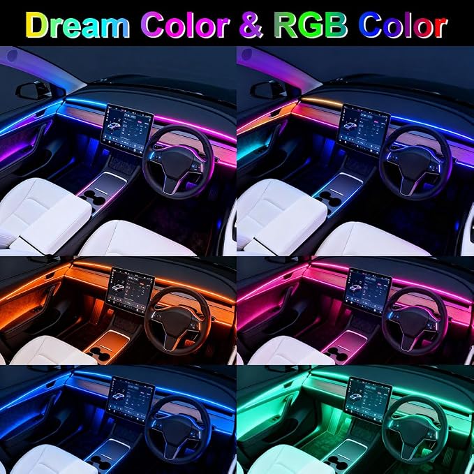 Acrylic Interior Car LED Lights with Remote and Wireless APP 10 in 1,Ambient Lighting Kits Fiber Optic Strip LEDs,16 Million Colors Music&DIY Function - Image 2