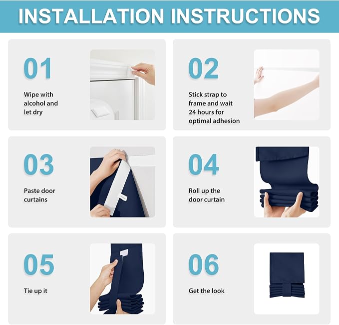 RYB HOME Classroom Door Window Cover, Blackout Door Curtain No Drill | Emergency Lockdown Shade for School Door Window, Room Darkening Block Views, Office Door Curtain, W8 x L36, Navy, 1 Panel - Image 4