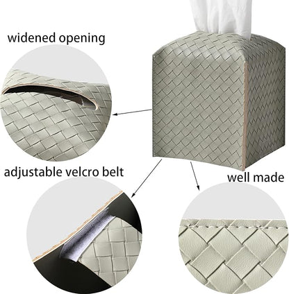 Tissue Box Cover PU Leather Tissue Holder Square Facial Tissue Case Facial Paper Organizer Dispenser for Bathroom, Vanity Countertop, Tabletop, Car, Evergreen | PU Leather，Easy to Fill, Easy Clean, Decorative Cube Tissue Box Holder for Office, Bathroom... - Image 4