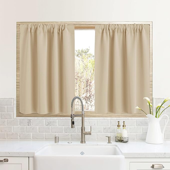 RYB HOME RV Curtains for Camper Windows, Mini Small Curtain Tiers | Thermal Insulated,Sunlight Heat Light Blocking,Privacy Portable Curtains for Travel Trailer,W34 x L24,Biscotti Beige,2 Panels by RYBHOME