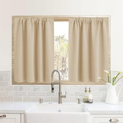 RYB HOME RV Curtains for Camper Windows, Mini Small Curtain Tiers | Thermal Insulated,Sunlight Heat Light Blocking,Privacy Portable Curtains for Travel Trailer,W34 x L24,Biscotti Beige,2 Panels by RYBHOME