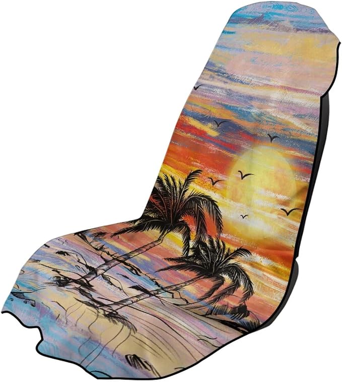 SEANATIVE Seat Cover Universal Car Sport Towel Seat Cushion Sweat-Absorbent Towel Cloth Suitable for All Seasons Sunset Coconut Tree Beach Seat Cover Washable by SEANATIVE