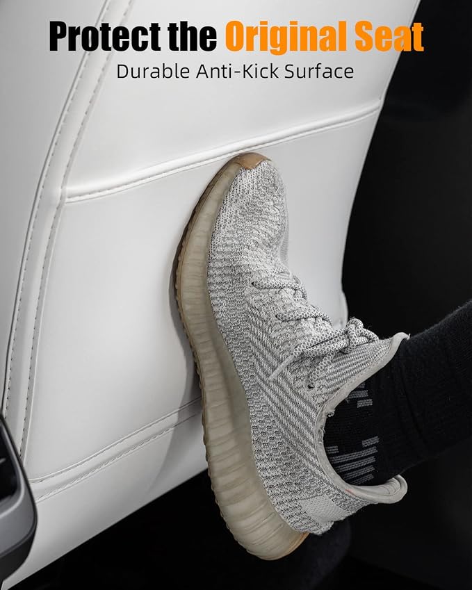 EVANDCAR Leather Seat Back Protector for Model 3/Y/S, Wear-Resistant Car Kick Mats with Organizer Pocket, Set of 2 - Image 3