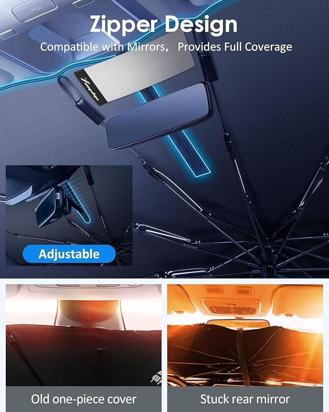[2025 Upgrade] Windshield Sun Shade Umbrella, Foldable Car Sun Shade with Vinyl Coating Heat Shield UV Ray Reflector Keeps Cool and Protect Interior, for Auto Trucks Sedan SUV (61" x 31") - Image 4