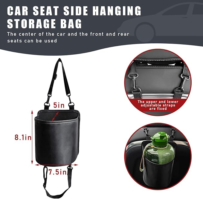 Car Seat Side Large Cup Holder, Waterproof Cup Holder Expander Adapter Bag, Multifunctional Hanging Storage Organizer for Drink Water Bottle, Essential Road Trip Car Accessories - Image 2