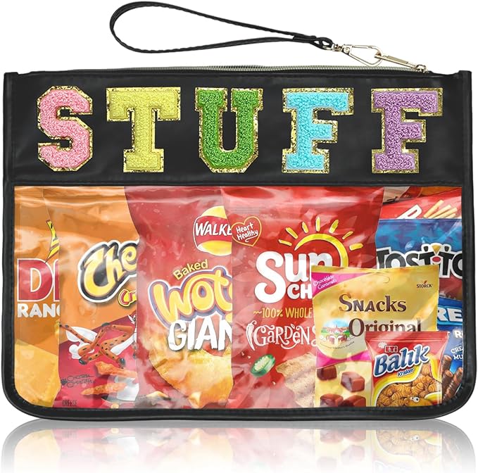 Siwara Snack Bags Clear Pouch Travel Makeup Bag Chenille Letter Bags for Zipper Pouch Clear Cosmetic Bag Clearly Tote Bag Makeup Travel Bags for Women by Siwara