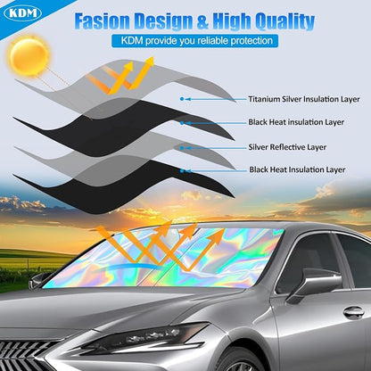 KDM Laser Silver Style Windshield Sun Shade for Honda CR-V 2017-2022 | 2018 2019 2020 2021 CRV,Foldable Front Reflective Windows Sunshade Visor Protector Blocks UV Rays Heat - Image 3