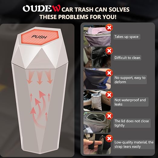 Car Trash Can with Lid, Leakproof, 30 Trash Bags, Beige, 2 Pack | Small Garbage Can for Car, Car Accessories for Interior, Multipurpose Organizers and Storage Solutions for Home, Office - Image 5