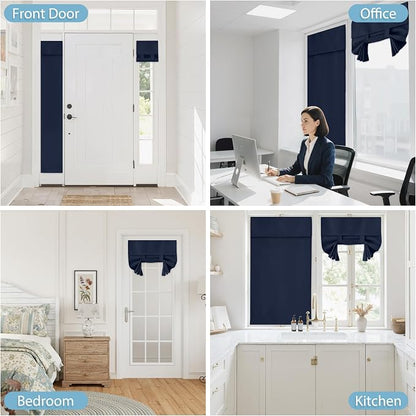 RYB HOME Blackout Door Curtain Kitchen Window Curtains, W34 x L40, Grey | Self Adhesive, Privacy, Thermal Insulated, For Patio Kitchen Front Entry Front Back Door Glass Window, Renter Friendly - Image 9