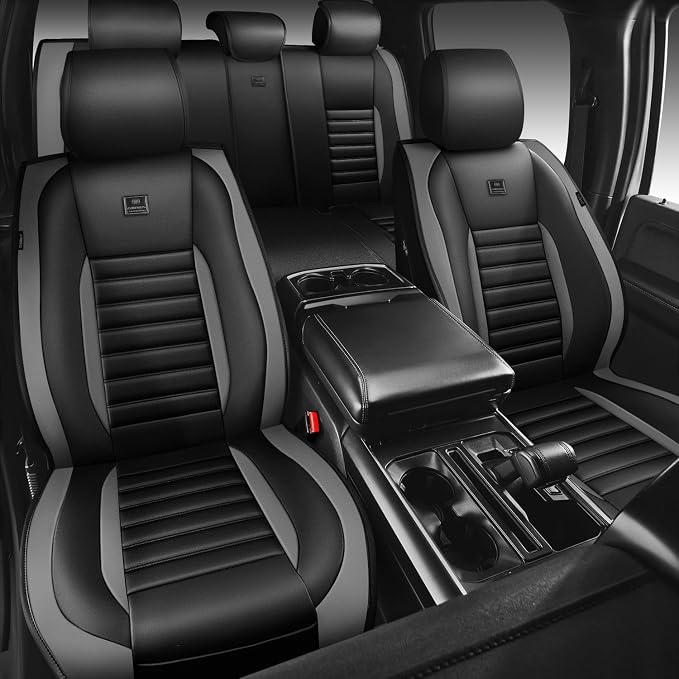 CAR PASS Nappa Leather Car Seat Covers Full Set, Luxury Seat Protector for Cars, Waterproof Anti-Slip Seat Cushion Armrest Compatible Airbag Universal for Sedan SUV Pick-up Truck Auto, Black Gray - Image 4
