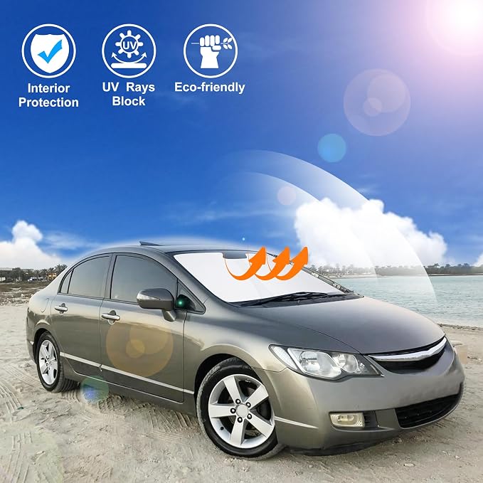 Windshield Sun Shade for 2006-2011 Honda Civic Accessories | Full covered, Foldable & Durable, Block UV Rays, Reduce Heat, Easy to install, Keep Car Cooler - Image 5
