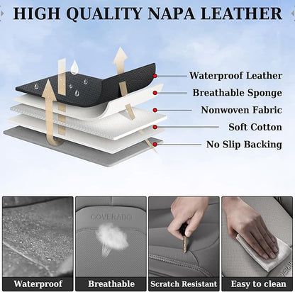 Coverado Car Seat Covers Full Set, Premium Nappa Leather Seat Covers for Car, Waterproof Car Seat Protector with Lumbar Support, Automotive Seat Covers Universal Fit for Most Cars SUV Truck(Gray) - Image 8