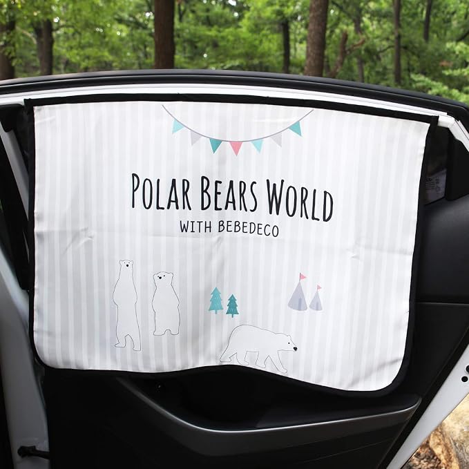 Magnetic Car Sun Shade Curtain for Side Window – Sun Blocker and UV Protector for Baby, Kids, and Pets – Universal Fit with Built-in Magnets for Steel-Framed Door (Be-Pola Bear) - Image 2