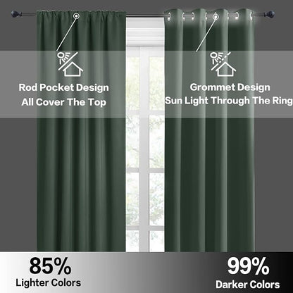 RYB HOME Short Blackout Curtains for Small Window Kitchen Bathroom Cafe RV | Sunmmer Heat Light Blocking, Privacy, Energy Saving, For Sunroom Laundry Room Stair Window, W52 x L36, Dark Green, 2 Panels - Image 6